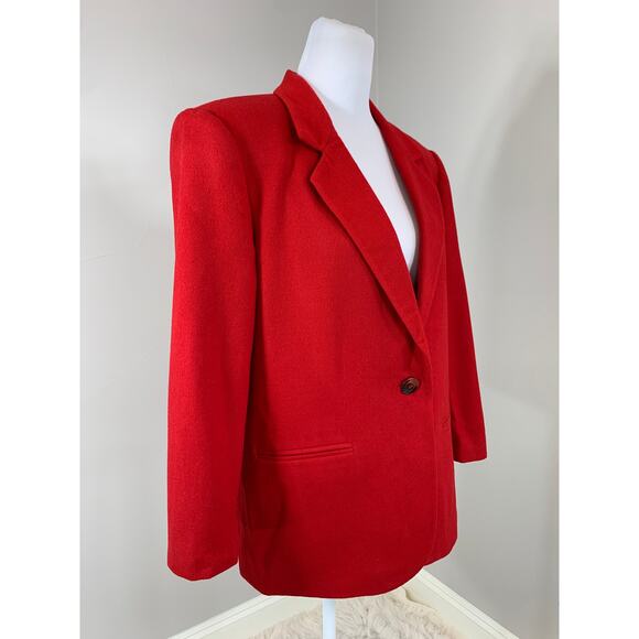 Vintage 90s Red Wool Blazer Fall Winter Christmas Retro Holiday Party Preppy - Picture 3 of 9